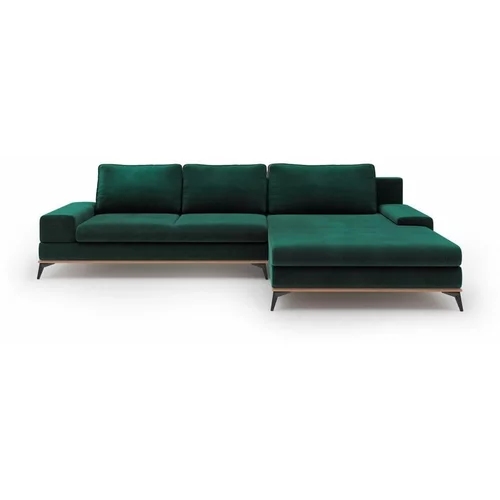 Windsor & Co Sofas zelena kotna raztegljiva sedežna garnitura z žametnim oblazinjenjem Windsor & Co Zofe Astre, desni vogal