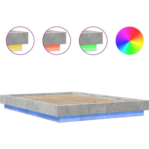  Okvir kreveta s LED svjetlima boja betona 120 x 190 cm drveni Slike