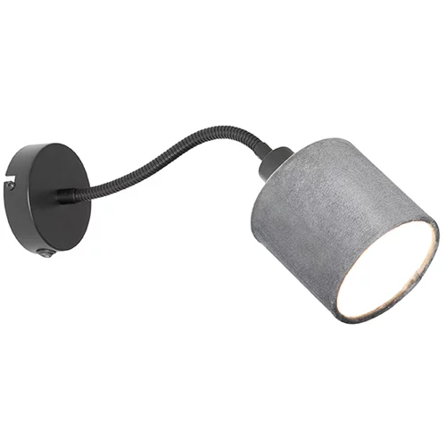 QAZQA Stenska svetilka črna s stikalom v sivi barvi in gibljivo roko - Merwe