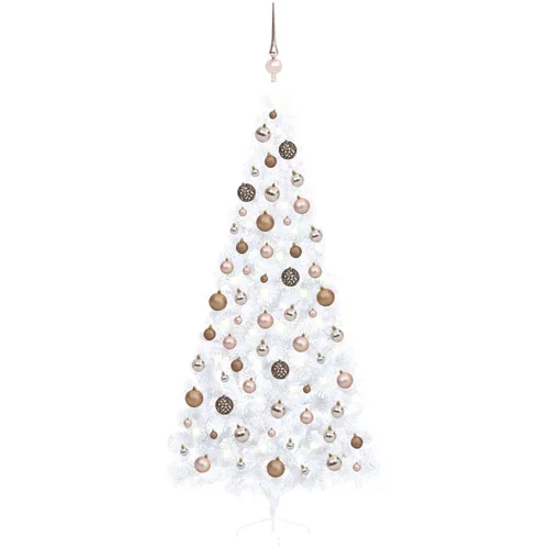 Umjetna polovica božićnog drvca LED s kuglicama bijela 240 cm