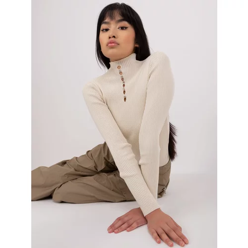 Fashion Hunters Beige fitted turtleneck blouse