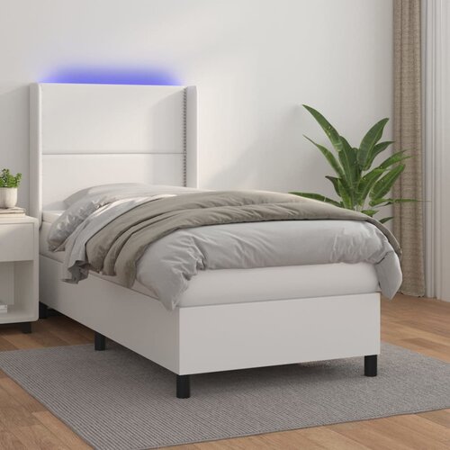 The Living Store Box spring postelja z vzmetnico LED bela 90x200 cm umetno usnje - Box Spring Postelja, (21520876) Slike