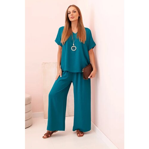 Kesi Włoski Set with necklace blouse + pants light teal Slike