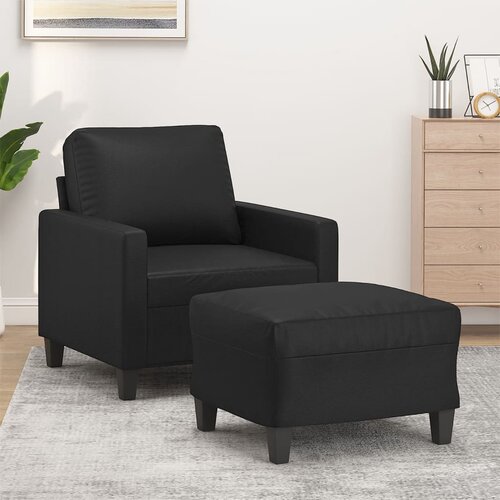  The Living Store Fotelj s stolčkom za noge črn 60 cm umetno usnje - Kavč S Stolčkom Za Noge, (21454332) Cene