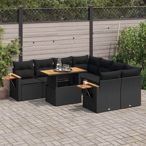 vidaXL 9-dijelni set vrtnih sofa s jastucima crni od poliratana bagrem Cene