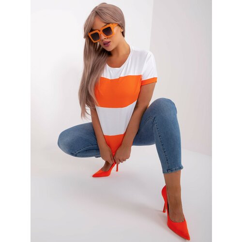 Fashion Hunters Ecru-orange blouse of larger size Slike