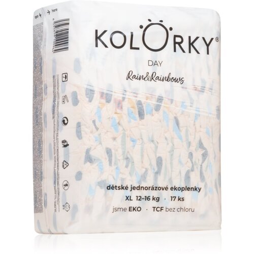 Kolorky Day Rain&Rainbow ekološke plenice za enkratno uporabo velikost XL 12-16 Kg 17 kos Cene