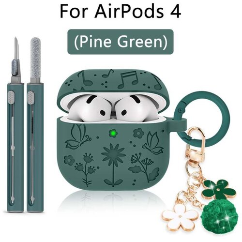 INF 3D reliefna silikonska zaščitna torbica z motivom metuljev in cvetja, združljiva z AirPods 4 – prijazna do kože, odporna na prah, pralna Zelena, (5000244333) Cene