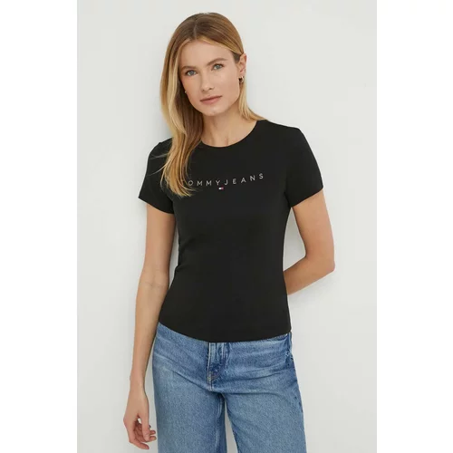 Tommy Jeans Bombažna kratka majica ženski, črna barva