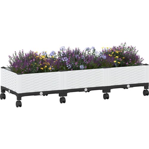  Vrtni saksija s kotačima Bijela 120 x 40 x 33 cm PP Slike