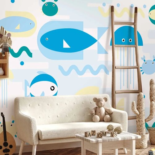  Foto tapeta - Animals in the sea - geometric blue fish in water for kids 300x210 Vodootporna Slike