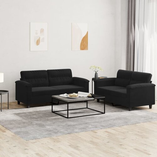  2-dijelni set sofa s jastucima crni od mikrovlakana Slike