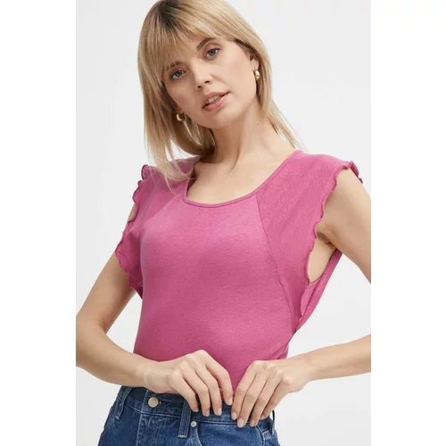 PepeJeans Lanena kratka majica KAI roza barva, PL505842