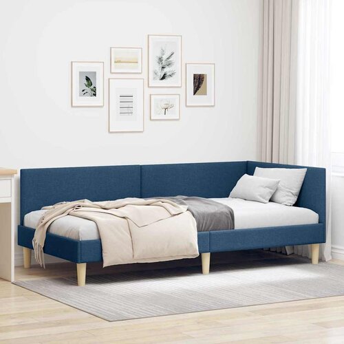  Kutni okvir kreveta Plava 90 cm x 190 cm Tkanina i &scaron;perploča Cijene
