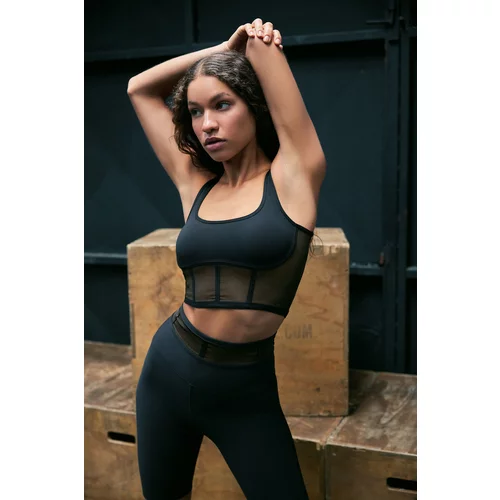 Trendyol Black Support/Shaping Tulle and Bodice Detail Square Neck Sports Bra