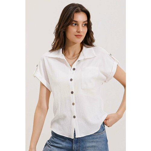 Bigdart 20187 Short Sleeve Oversize Knitted Shirt - White Cene