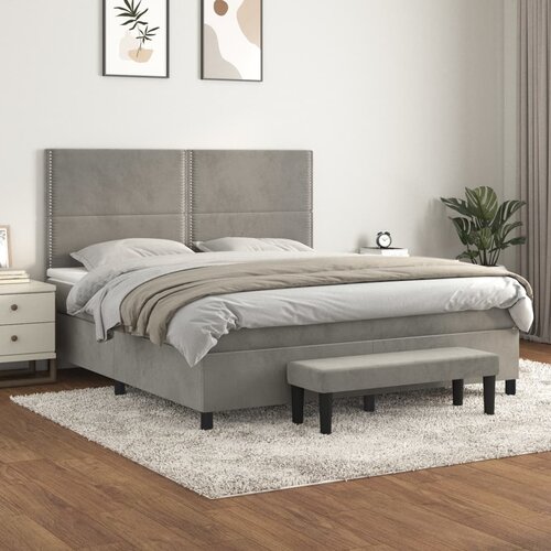 vidaXL Box spring postelja z vzmetnico svetlo siva 180x200 cm žamet Cene