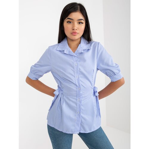 Fashion Hunters Lady&amp;#039;s Striped Shirt with Tie - Blue Slike