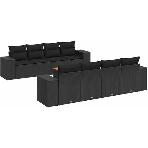  9-dijelni set vrtnih sofa s jastucima crni od poliratana Slike
