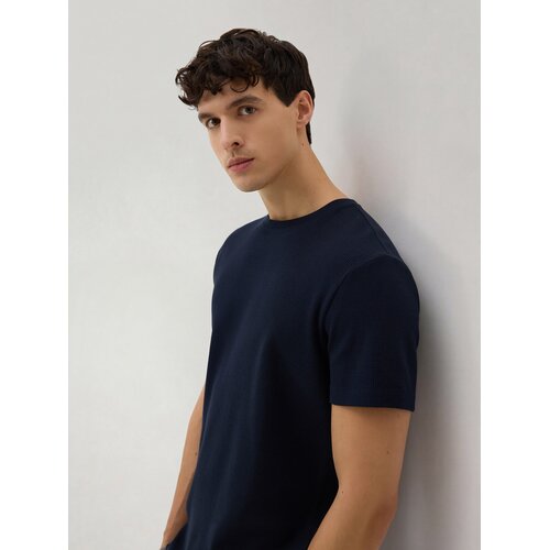 Reserved Strukturirana majica slim fit - mornarsko plava Cijene