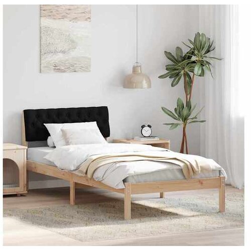 VidaXL posteljni okvir z vzglavjem, borov les/poliester, rjava/črna, 95,5&amp;times;214&amp;times;78,5 cm Slike
