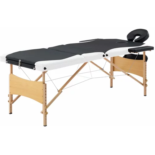 Sklopivi stol za masažu s 3 zone drveni crno-bijeli