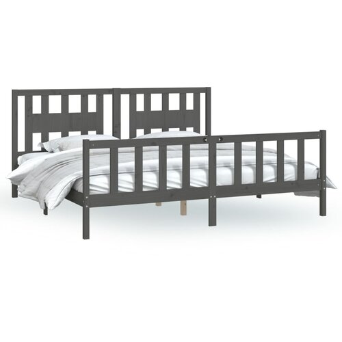 VidaXL Posteljni okvir z vzglavjem siv trdna borovina 200x200 cm, (20736673) Slike