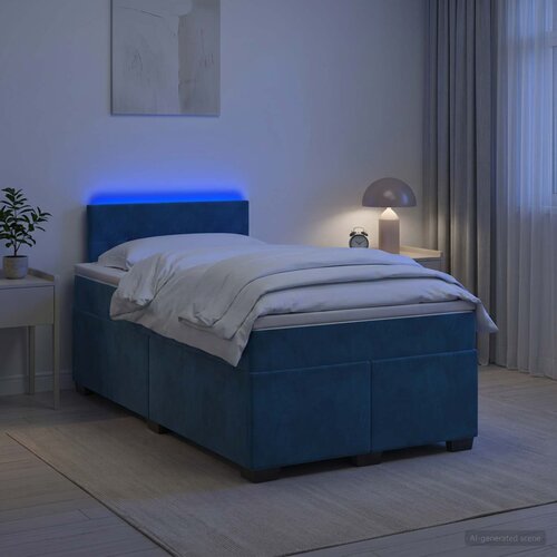  Krevet s box springom, madracem i LED-om Plava 120 x 190 cm Slike