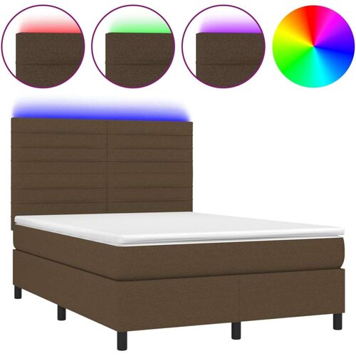  Krevet box spring s madracem LED tamnosmeđi 140x200 cm tkanina Slike