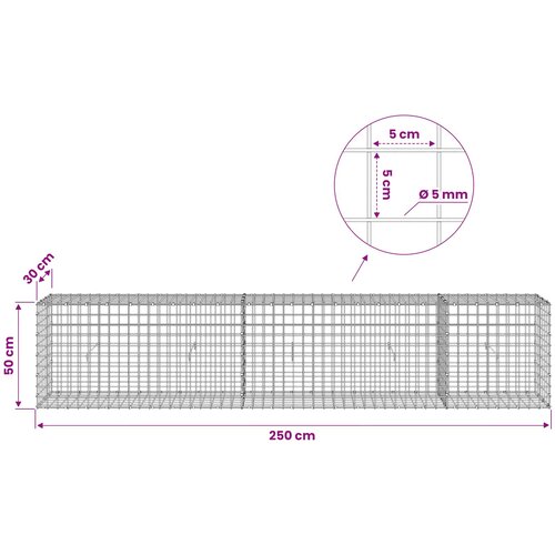  Gabion s 5 mm žicom i mrežom 5x5 cm 250x30x50 cm Slike