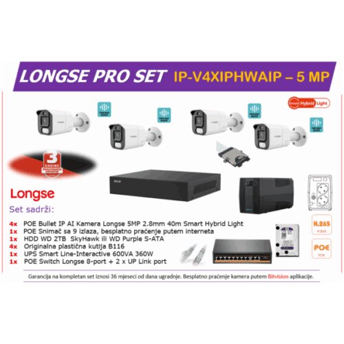 Longse Smart Hybrid Light IP POE SET IP-V4XIPHWAIP &ndash; 5 MP + UPS Cijene