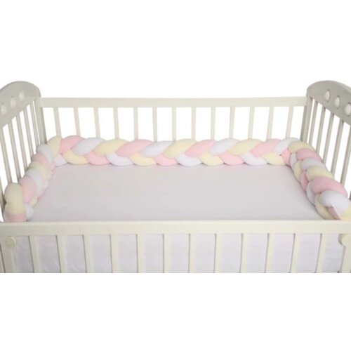 Baby Textil šarena pletenica za krevetac Roze-Vanila-Bela Slike
