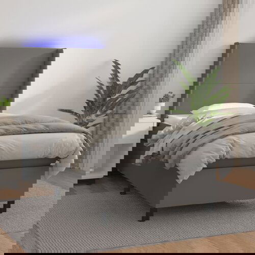 VidaXL Krevet box spring s madracem LED sivi 100x200cm od umjetne kože Slike