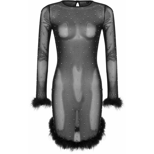 Trendyol Black Body-Sitting Knitted Unlined Shiny Jewelled Pointed Tulle Elegant Evening Dress Cene