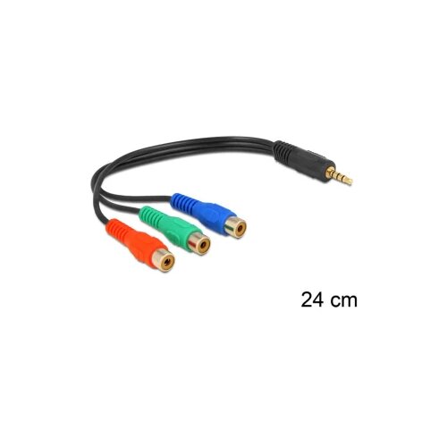 Delock Cinch / utičnica video priključni kabel [3x ženski cinch konektor - 1x 3,5 mm banana utikač] 0.24 m crna Cijene