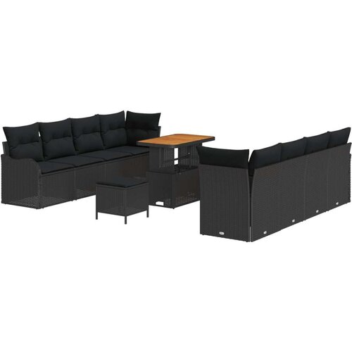  Set vrtnog kauča od 11 dijelova s jastučićima crni poli ratan akacija  2-sjedalni vrtni kauč s jastučićima crni poli ratan  set Cijene