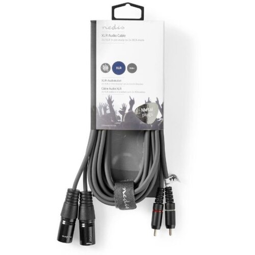 Nedis COTH15210GY30 Balanced Audio Cable 2x XLR 3-Pin muski na 2x RCA muski, 3m, PVC, Dark Grey Slike
