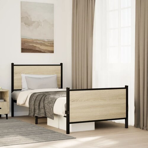 Furnova Kovinski posteljni okvir brez vzmetnice sonoma hrast 90x200 cm, (21935851) Slike