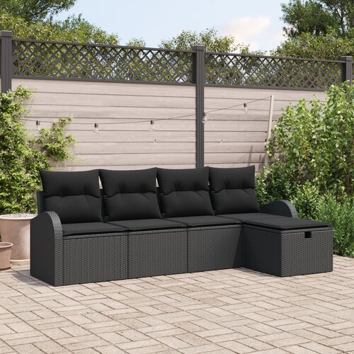 VidaXL 5-Dijelni Vrtna Sofa Set s Jastučićima Crni Poli Ratan Slike