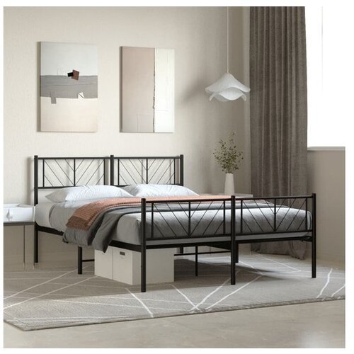 VidaXL Metalni okvir kreveta uzglavlje i podnožje crni 150x200 cm Slike