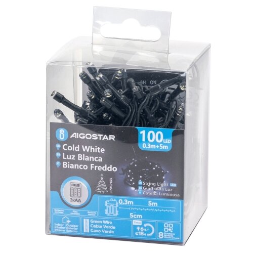 Aigostar led spoljni niz lampica 100xLED/8 funkcija 3xAA 5,3 m IP44 hladno belo svetlo Slike