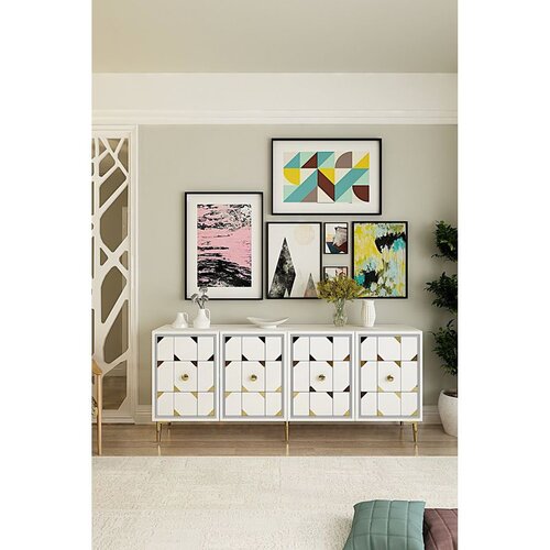 Hanah home komoda Moka 180, 180 cm, bela / zlatna Cene