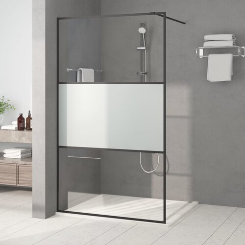 VidaXL Pregrada za tu&amp;scaron; črna 115x195 cm delno motno ESG steklo Slike