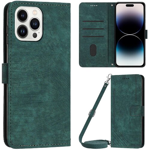 INORCO Za iPhone 14 Pro PU usnjena za&amp;scaron;čitna prevleka na dotik s črtami in vtisnjenimi črtami za denarnico, folija za telefon, (22036507) Slike