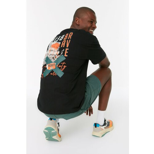 Trendyol muška majica Black Relaxed Fit Crew Neck Short Sleeve Printed Slike