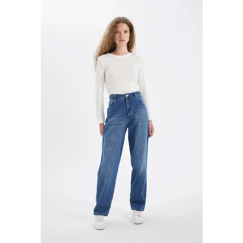 Defacto Balloon Fit Baggy High Waist Long Jean Washed Trousers