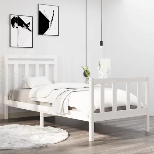 vidaXL Okvir za krevet od masivnog drva bijeli 90 x 190 cm 3FT mali