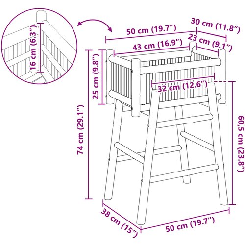  Vrtni saksija s držačem Prirodna 50 x 38 x 74 cm Bambus Slike