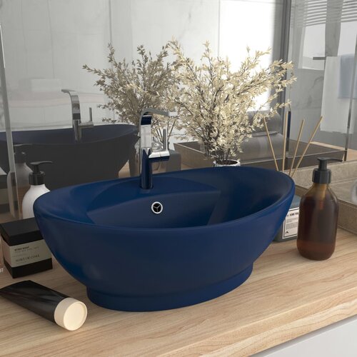 vidaXL Razkošen umivalnik ovalen mat temno moder 58,5x39 cm keramika Cene