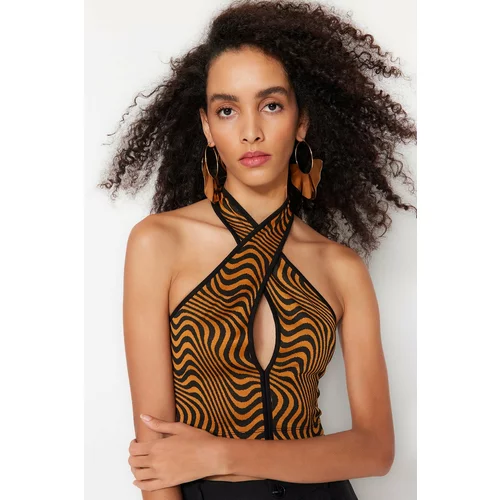 Trendyol Multicolored Crop Knitted Animal Print Bustier with Window/Cut Out Detailed